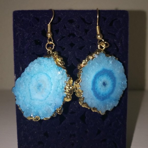 LAST PAIR! Gold & Ocean Geode Slice Earrings - Picture 7 of 10